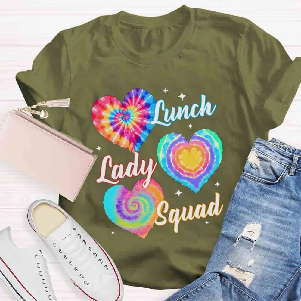 Lunch Lady Squad Colorful Peach Heart T-Shirt
