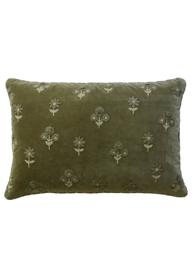 Embroidered Velvet Lumbar Decorative Cushion Cover