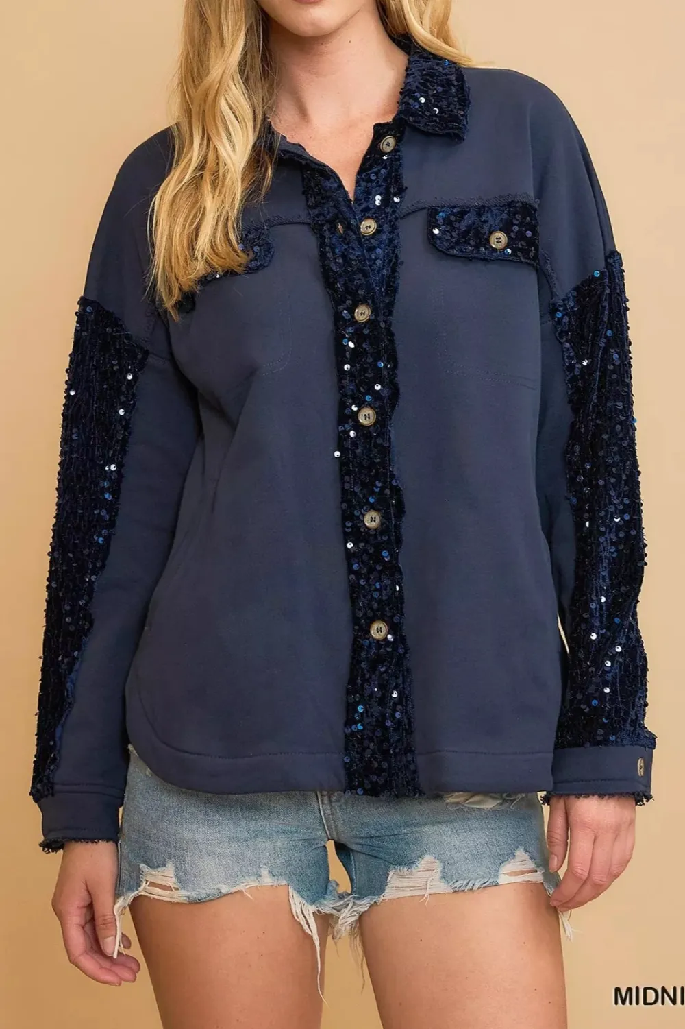 Cotton Sequined Pocketed Jacket