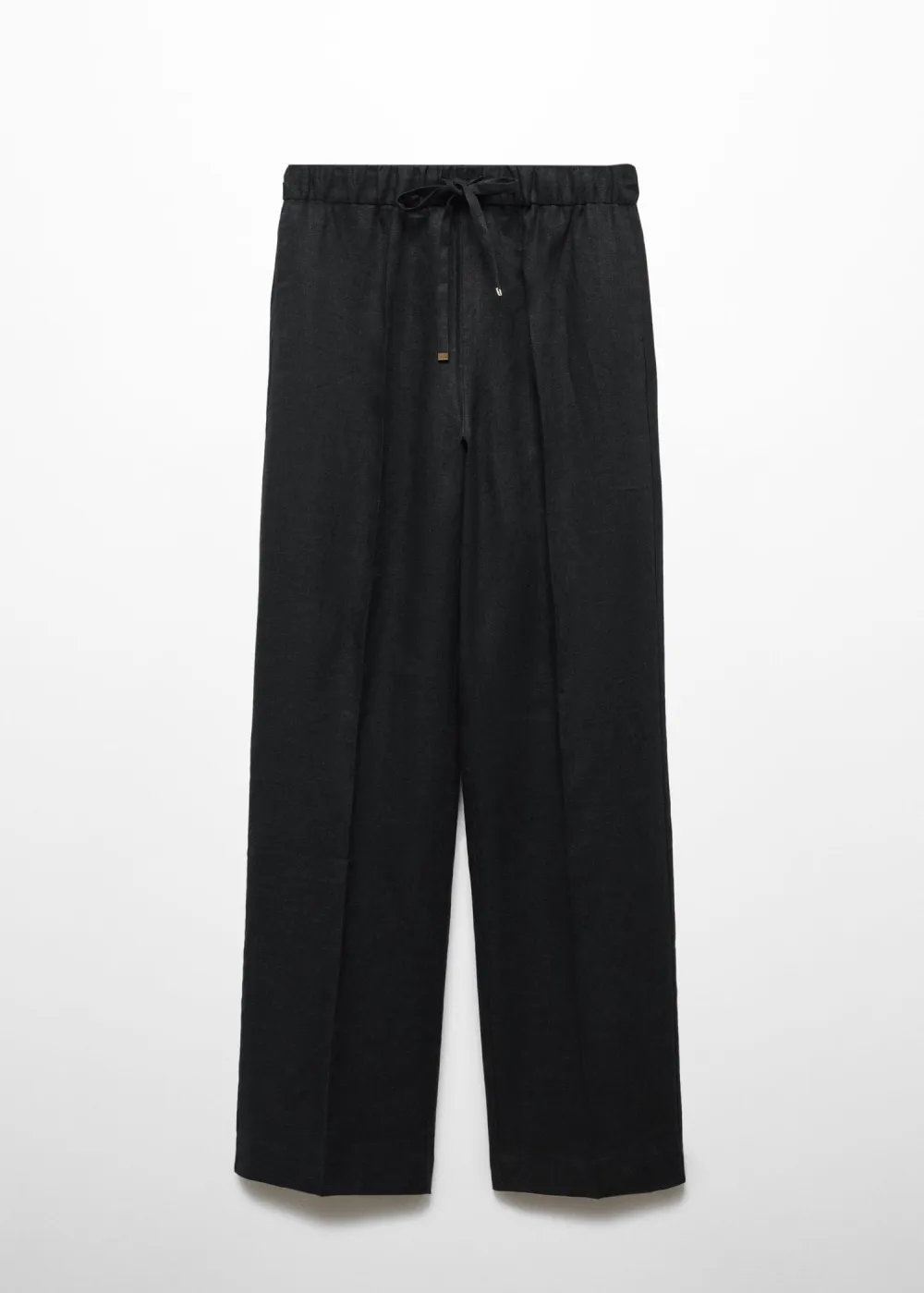 Linen-Blend Elastic Waist Trousers