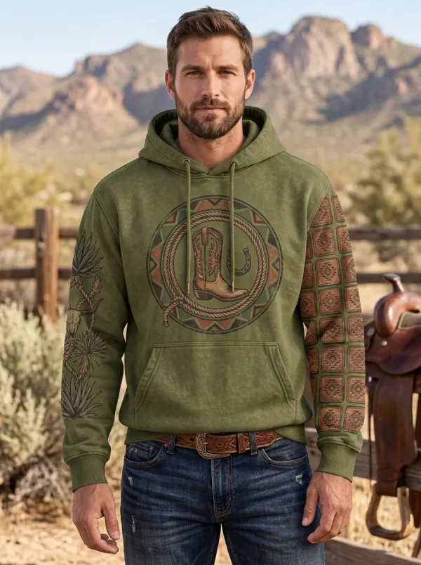 Men's Classic Western Cowboy Horseshoe Horse Graphic Hoodie