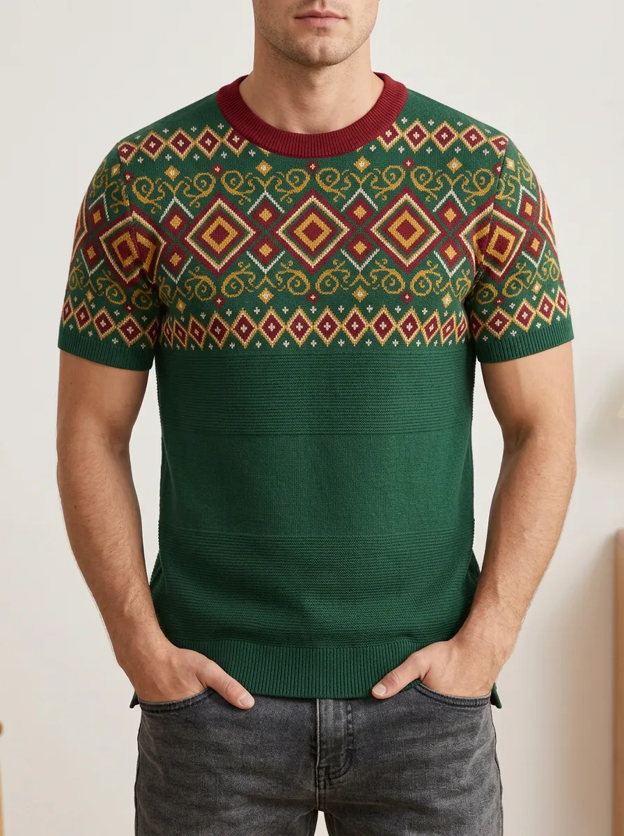 Men's Oktoberfest Bavarian Diamond Pattern Printed Knit T-shirt