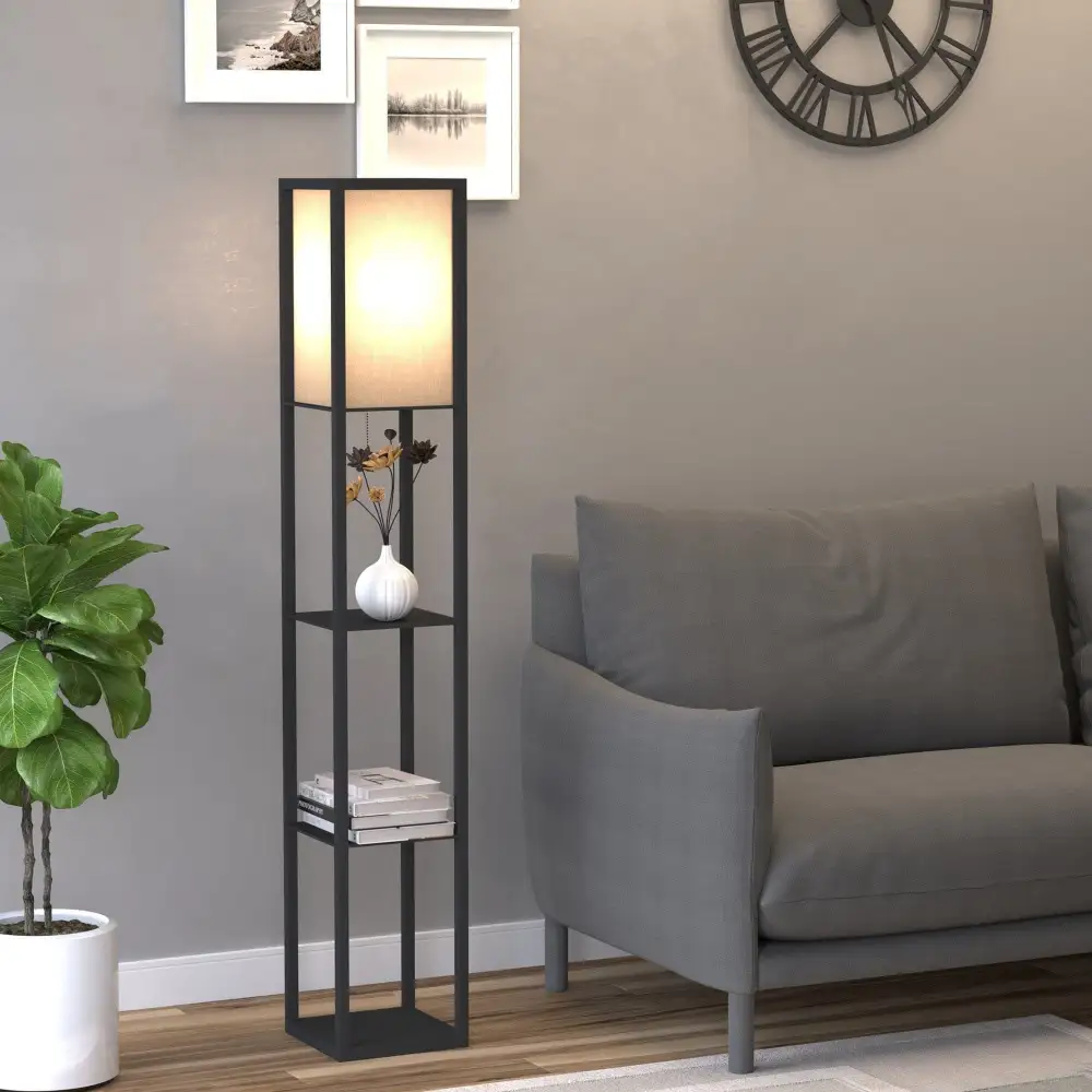 Corner Shelf Pull Chain Reading Floor Lamp