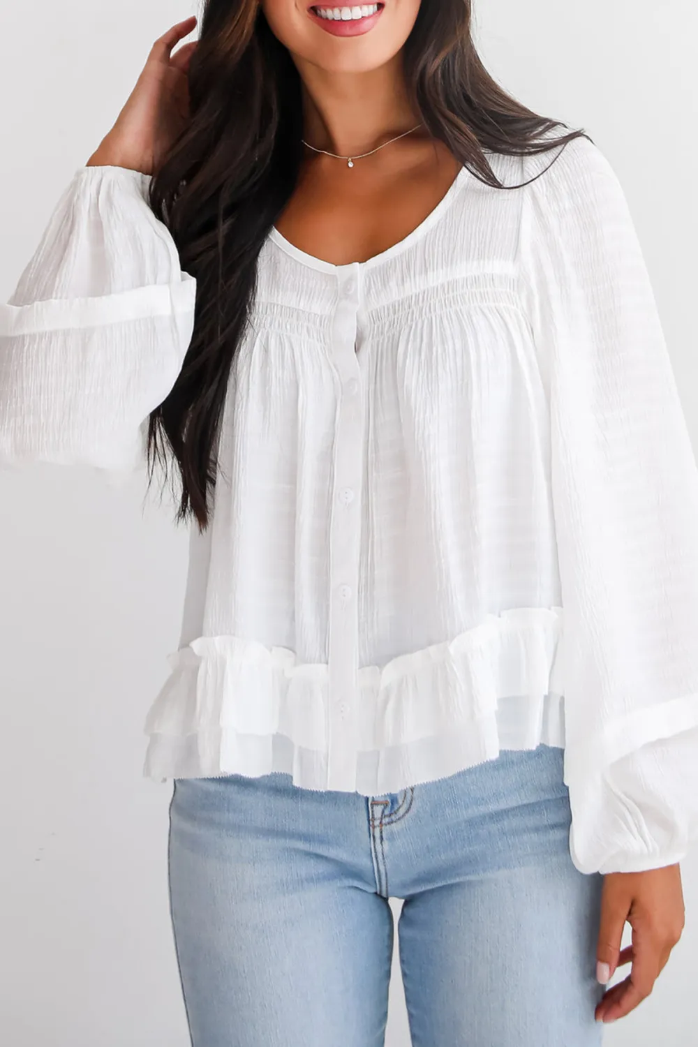 White Ruffle Blouse