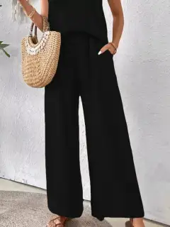 Round-Neck Cutout Pants Matching Set
