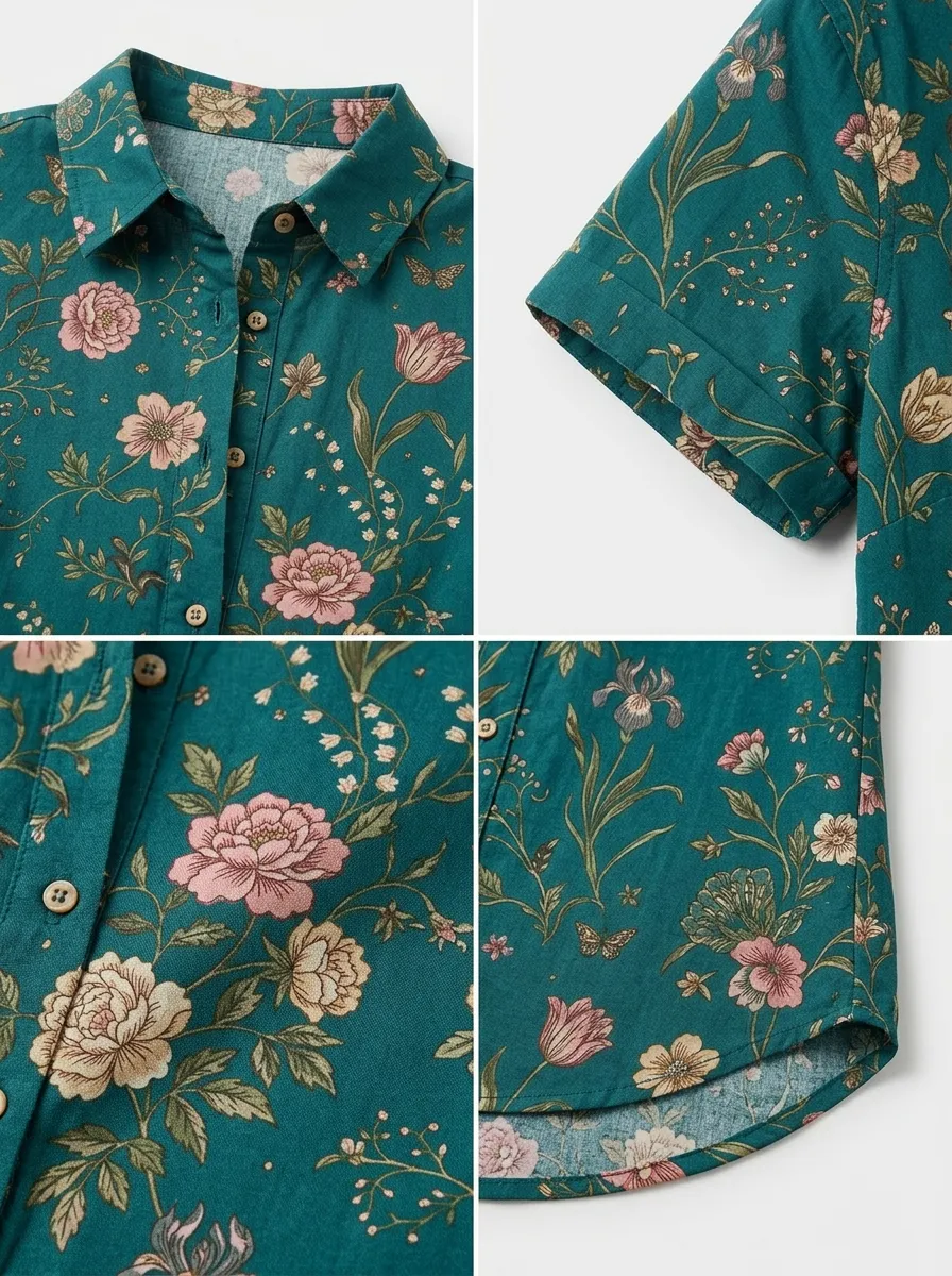 Women's Botanical Floral Vintage Garden Printed Short Sleeve Shirt