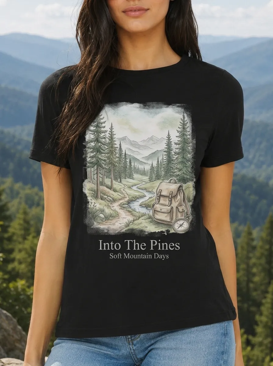Women's Hiking Nature Lover Mountain Forest Backpack Printed T-shirt