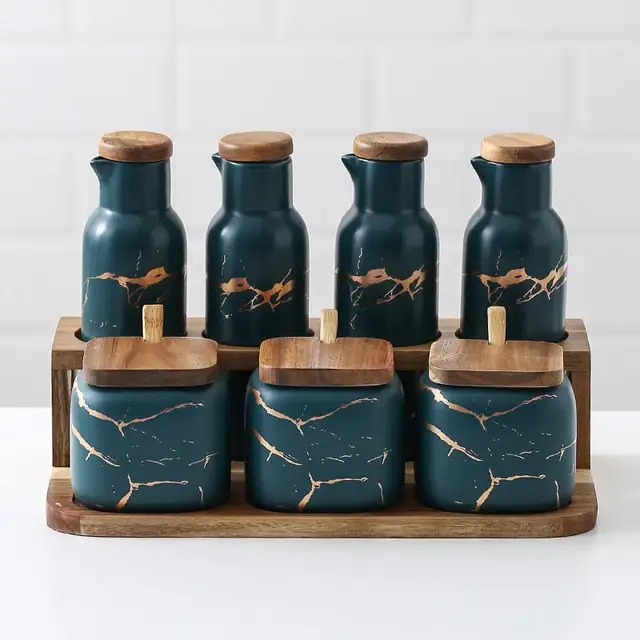 Classic Checked Marble Ceramic Kitchen Storage Organizer
