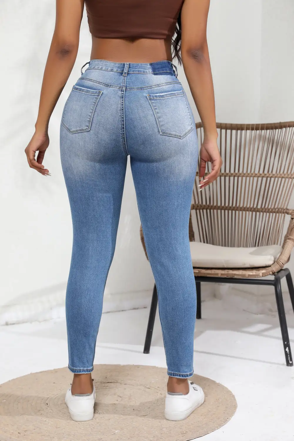 Retro Wash High Waist Stretch Ripped Skinny Jeans