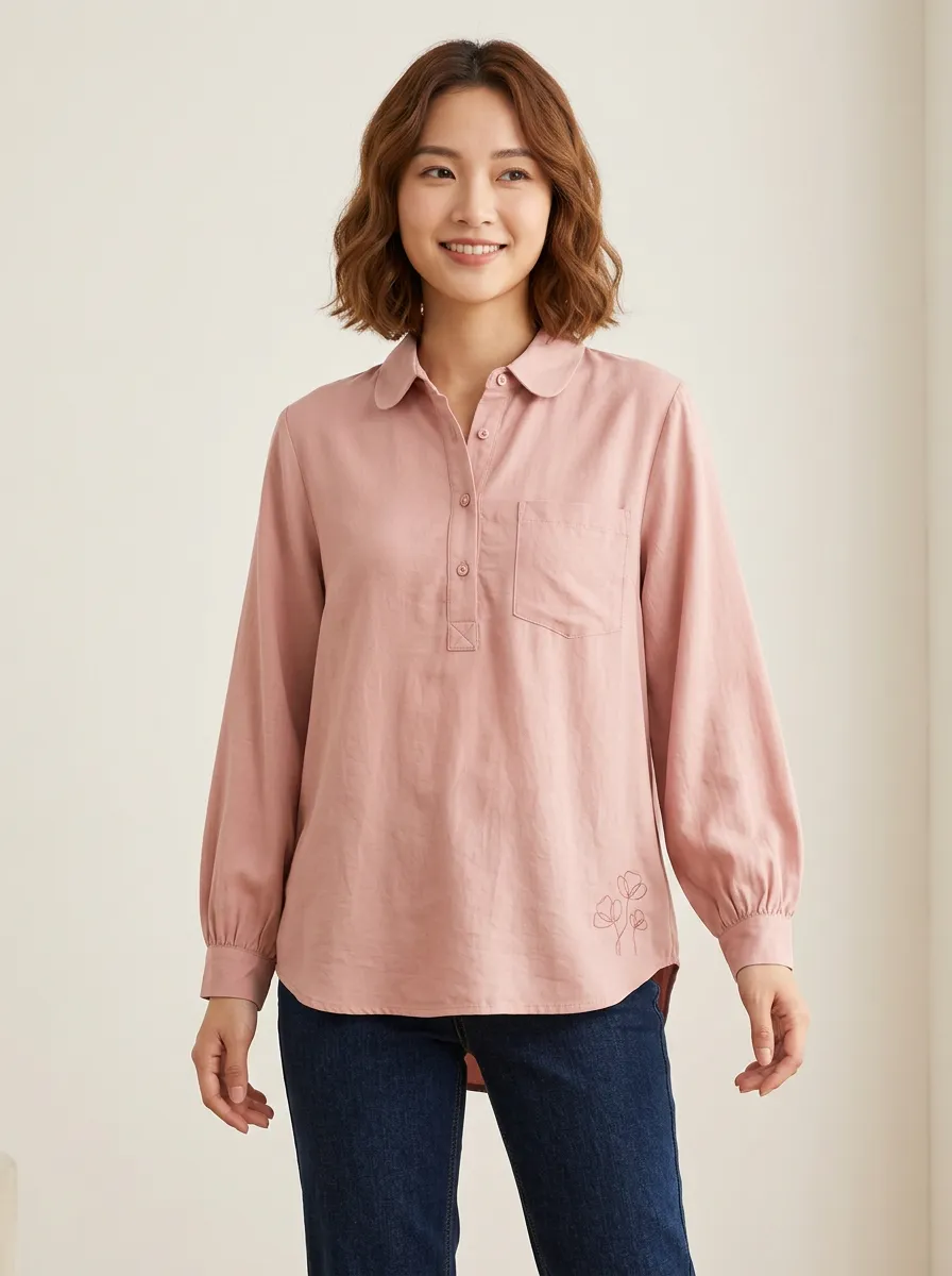 Women's Floral Minimalist Line Art Printed Long Sleeve Shirt