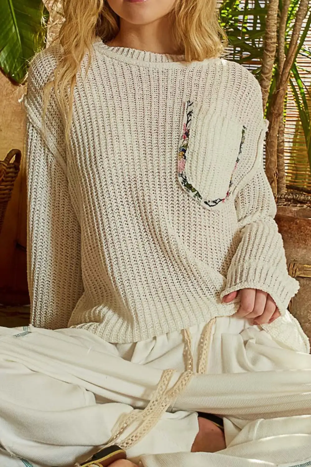 Floral Textured Oversized Relaxed Sweater