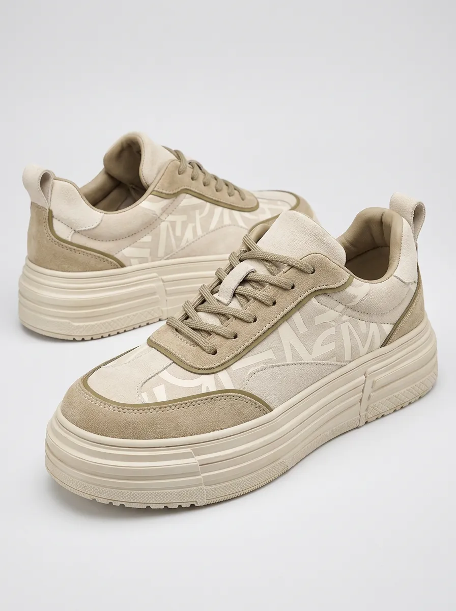 Men's Urban Monogram Pattern Suede Printed Sneakers