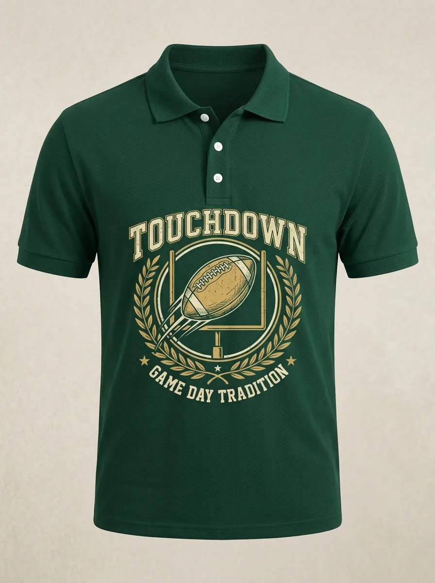 Men's American Football Touchdown Game Day Printed Polo Shirt