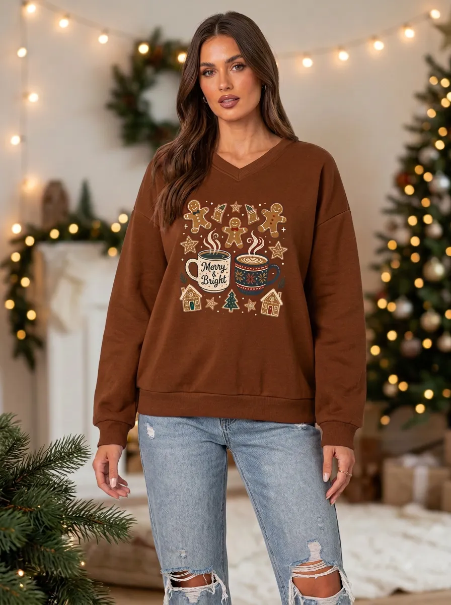 Christmas Gingerbread Coffee Print Sweatshirt