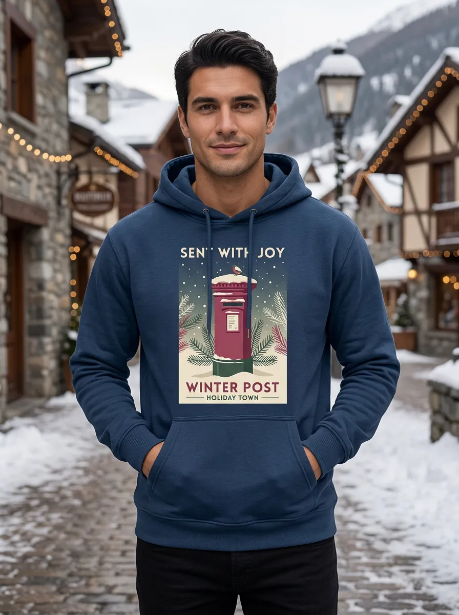 Unisex Christmas Winter Postbox Printed Hoodie