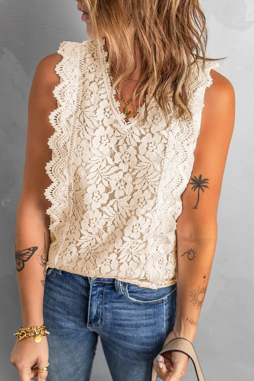 Classic Lace V Neck Tank Top
