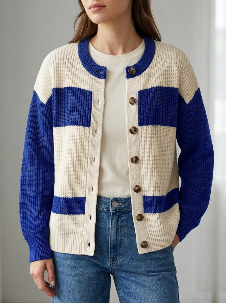 Striped Rugby Striped Print Knit Cardigan