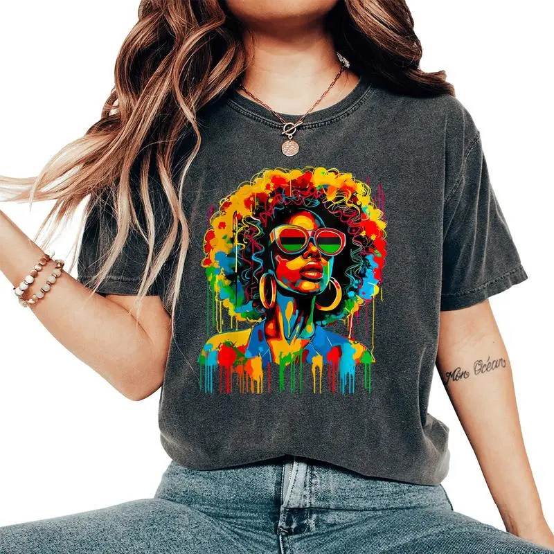 Dripping Black Queen Afro African Melanin Junenth Women's Oversized Comfort T-Shirt