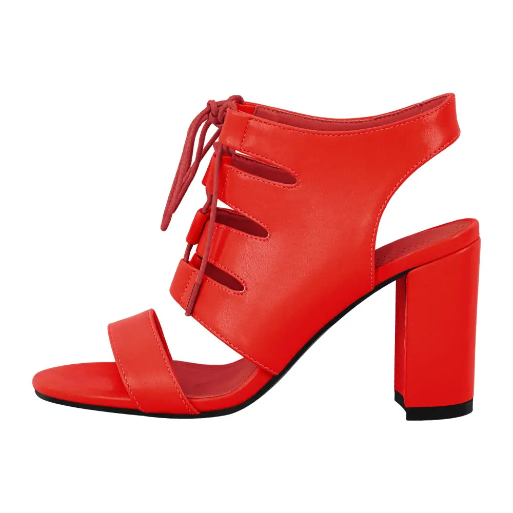 Round Toe Lace Up Chunky Heel Slingback Sandals