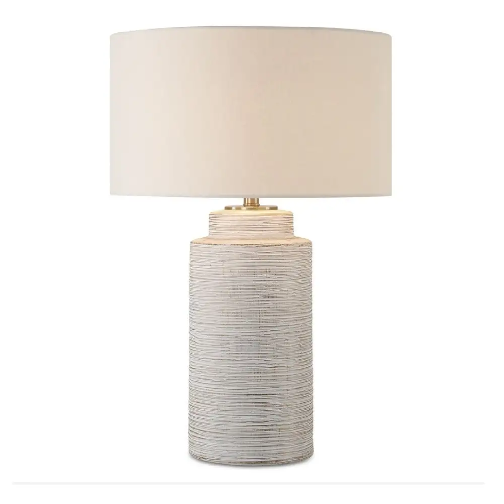 Distressed Drum Shade Ribbed Ceramic Brass Table Lamp