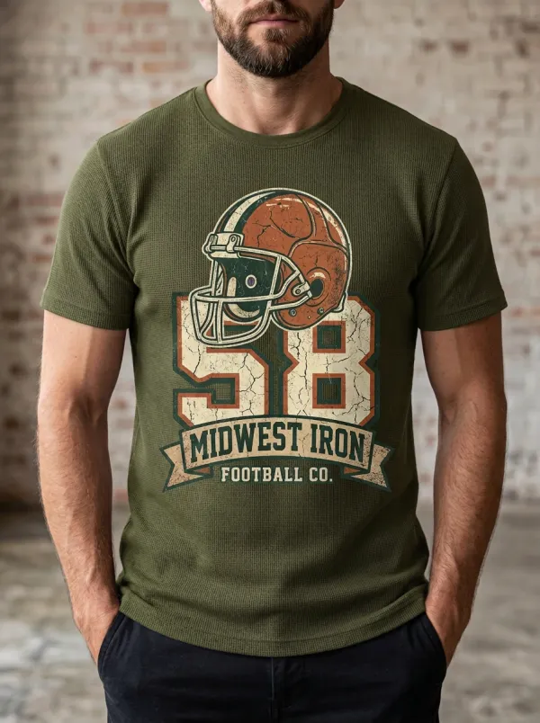 Men's Stadium Inspired Helmet Football Ball Crew Neck Graphic T-Shirt