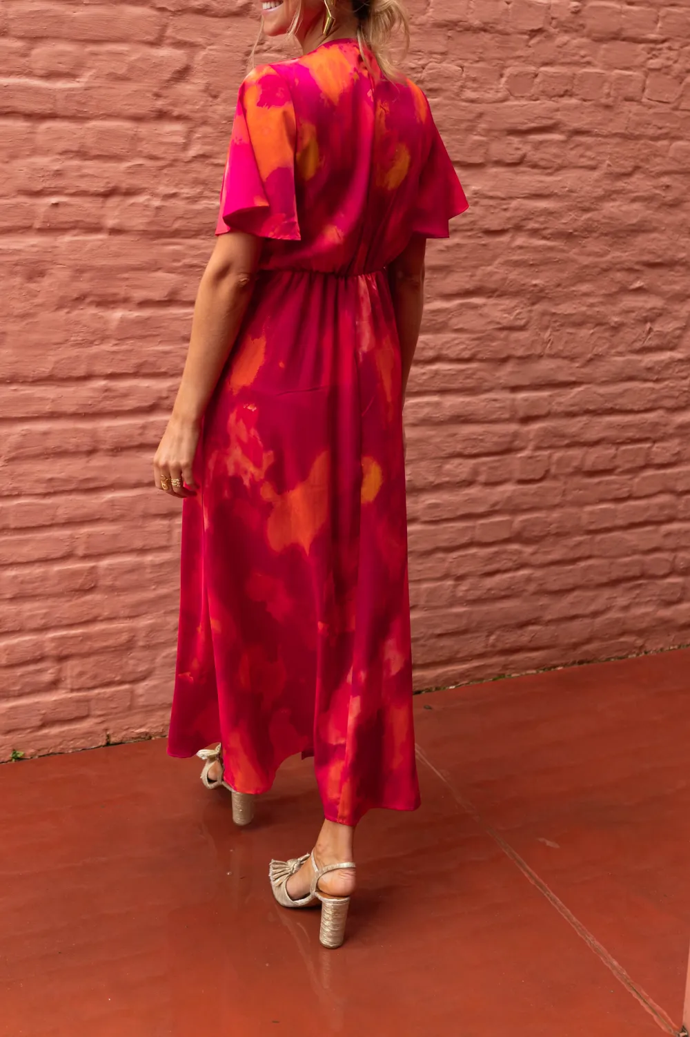 Patterned V Neck Maxi Dress