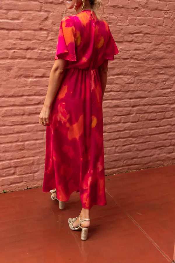 Patterned V Neck Maxi Dress