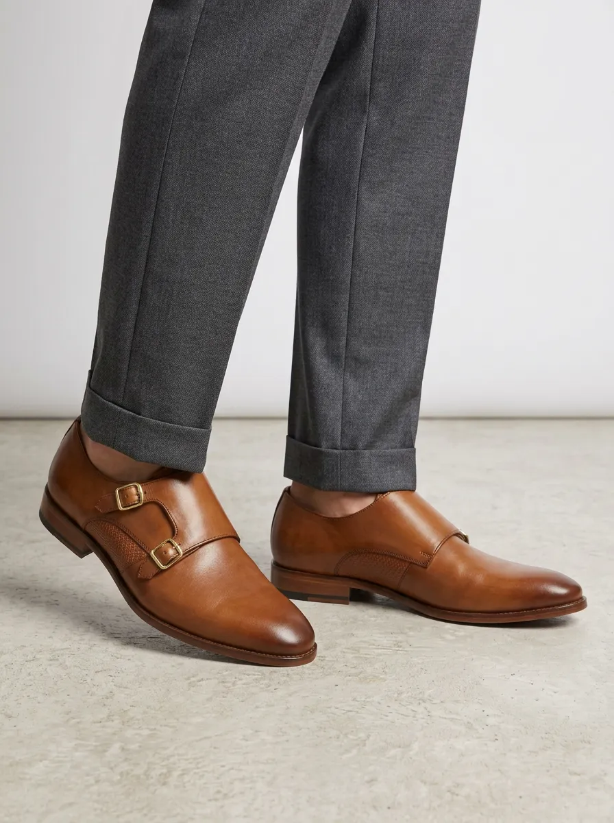 Men's Clean-Lined Classic Business Leather Double Monk Strap Shoes