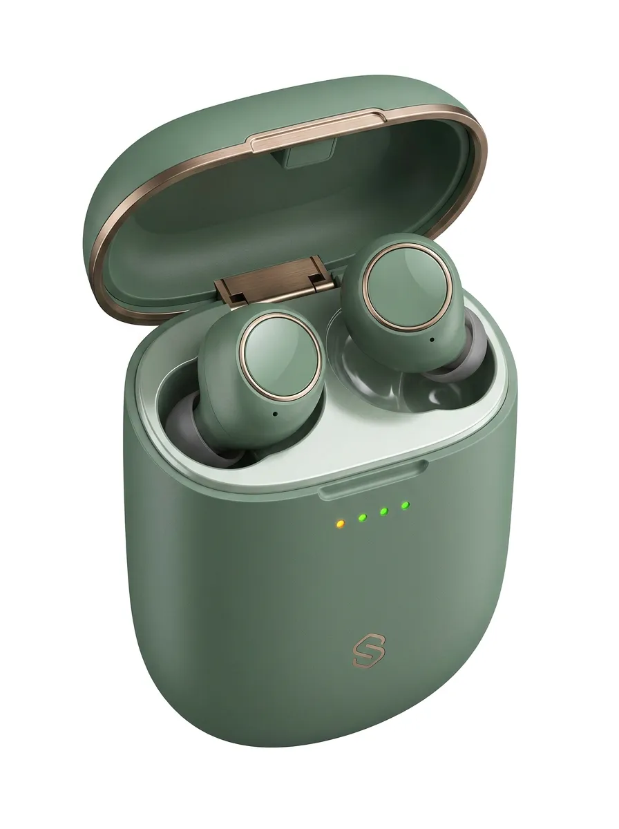 Unisex Tech Enthusiast Sage Green Metallic Printed Earbuds