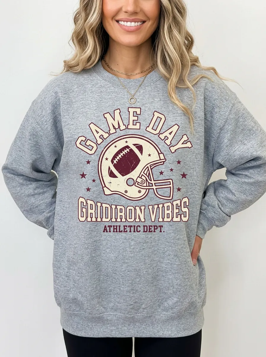 Women's Football Game Day Gridiron Helmet Graphic Sweatshirt