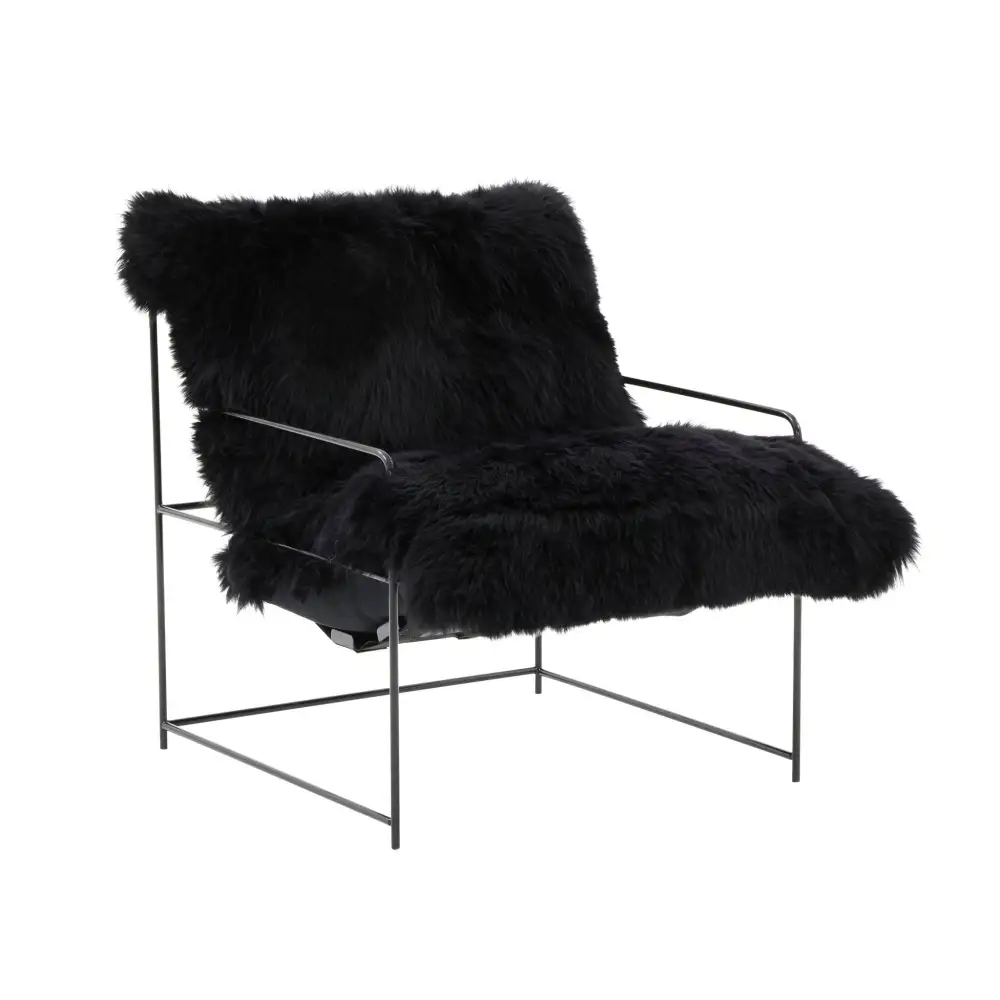Modern Minimal Sheepskin Wood Lounge Chair