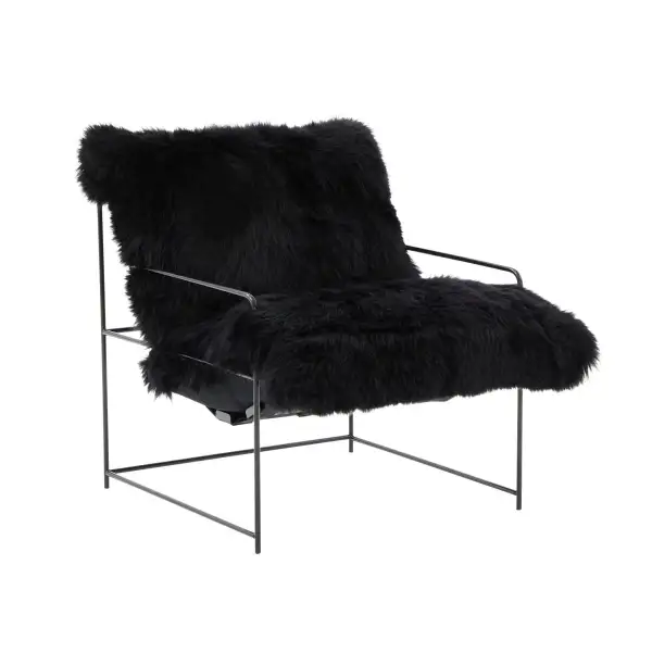 Modern Minimal Sheepskin Wood Lounge Chair