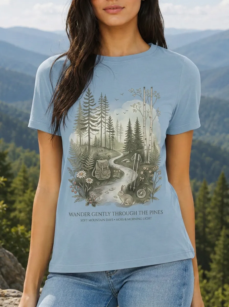 Women's Hiking Nature Lover Forest Path Rabbit Printed T-shirt