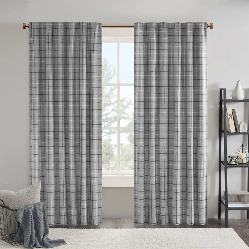 Polyester Plaid Tab-Top Curtain Panel