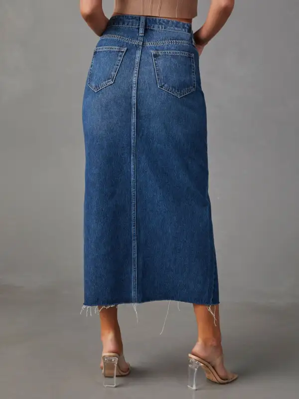 Slit Raw Hem Midi Skirt