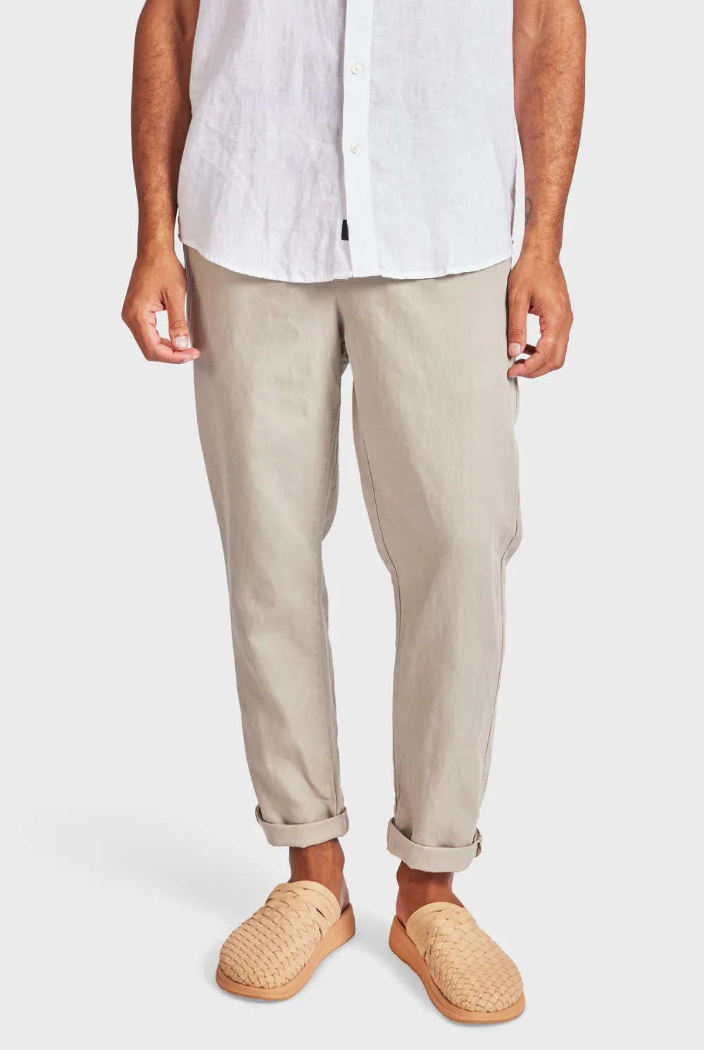 Casual Drawstring Waist Cotton Blend Trousers