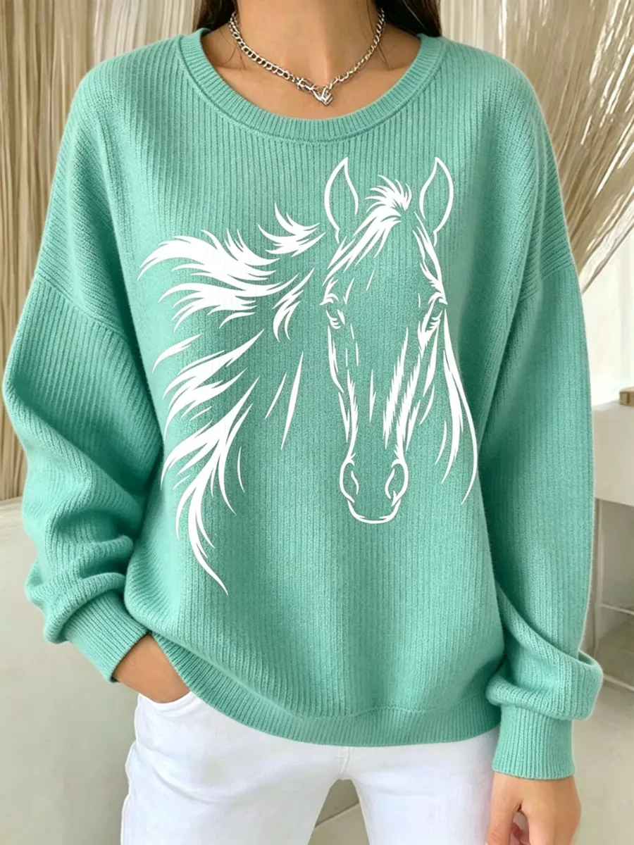 Women's Love Horses Print Casual Sweatshirt