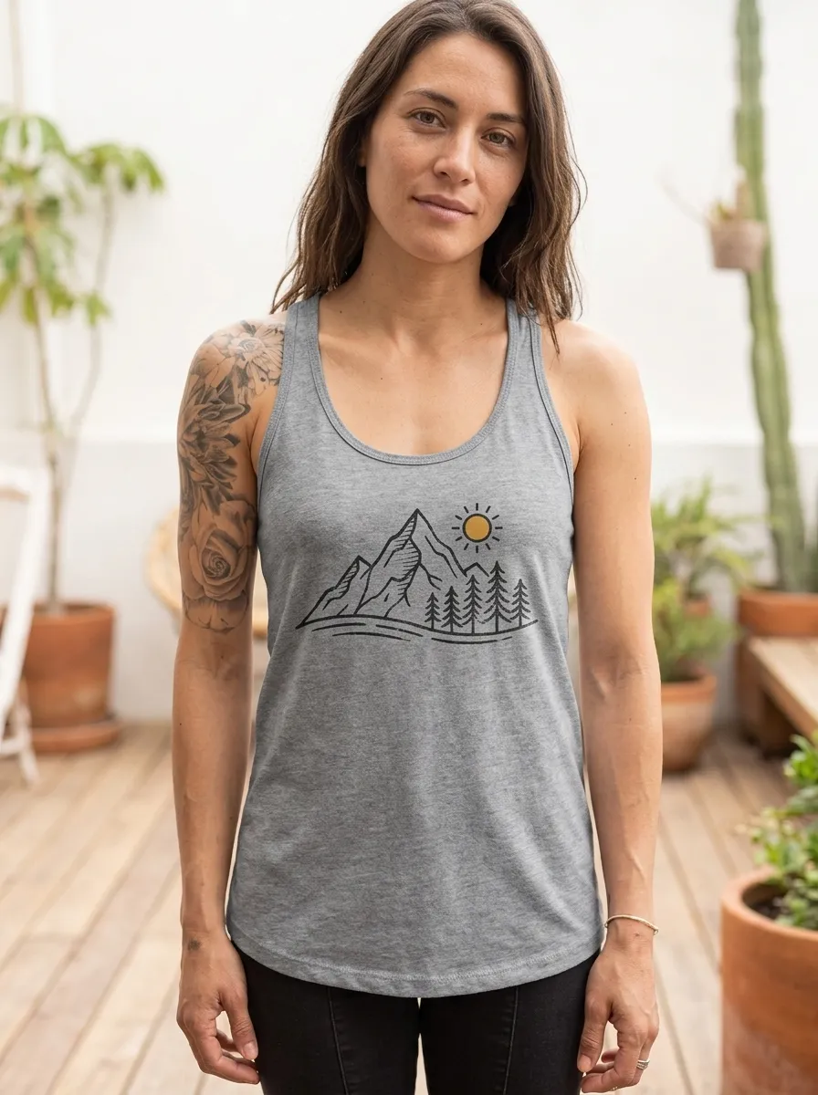 Women's Nature Lover Mountain Forest Sun Printed Tank Top
