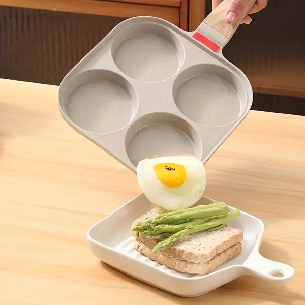 Non-Stick Egg Frying Pan with 4 Compartments and Glass Lid, Kitchen Tool for Perfect Egg Cups