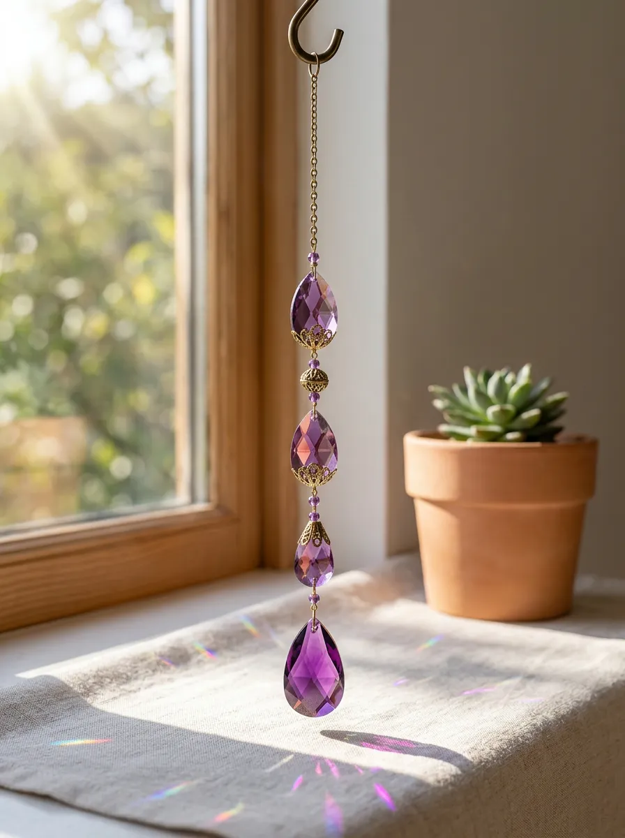 Purple Crystal Teardrop Hanging Suncatcher