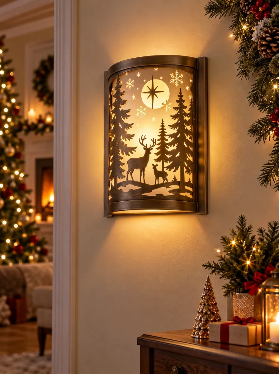 Reindeer Forest Snowflake Christmas Wall Light