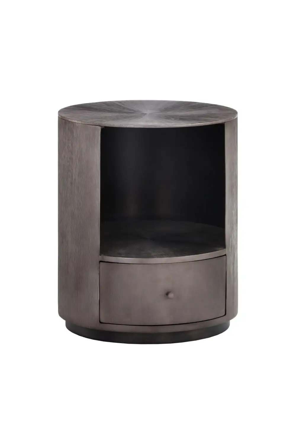 Round Gunmetal Drawer Nightstand