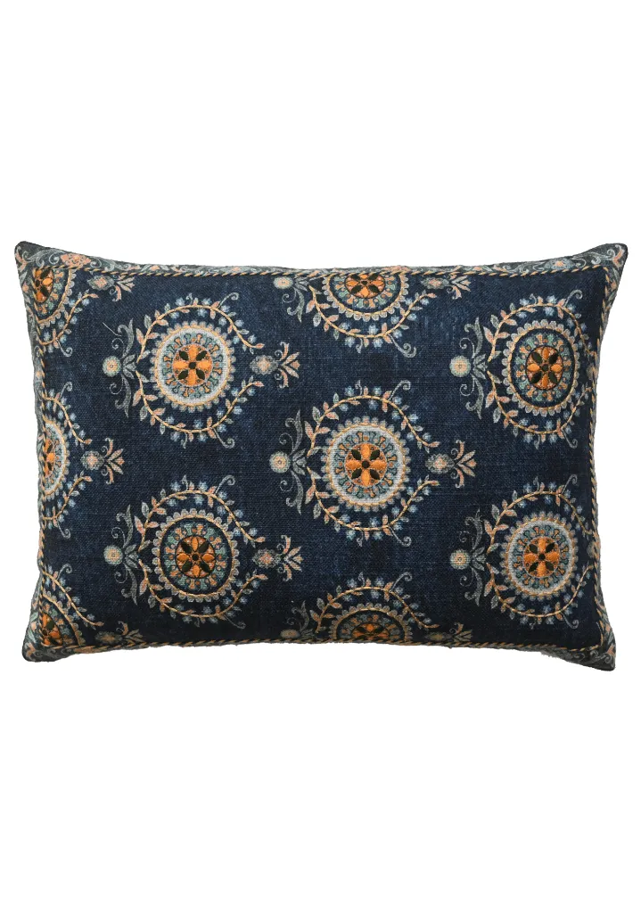Embroidered Medallion Traditional Velvet Decorative Cushion Cover
