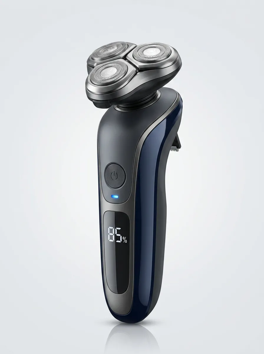 Rotary Triple-Head LED Display Electric Shaver for Routine Facial Grooming