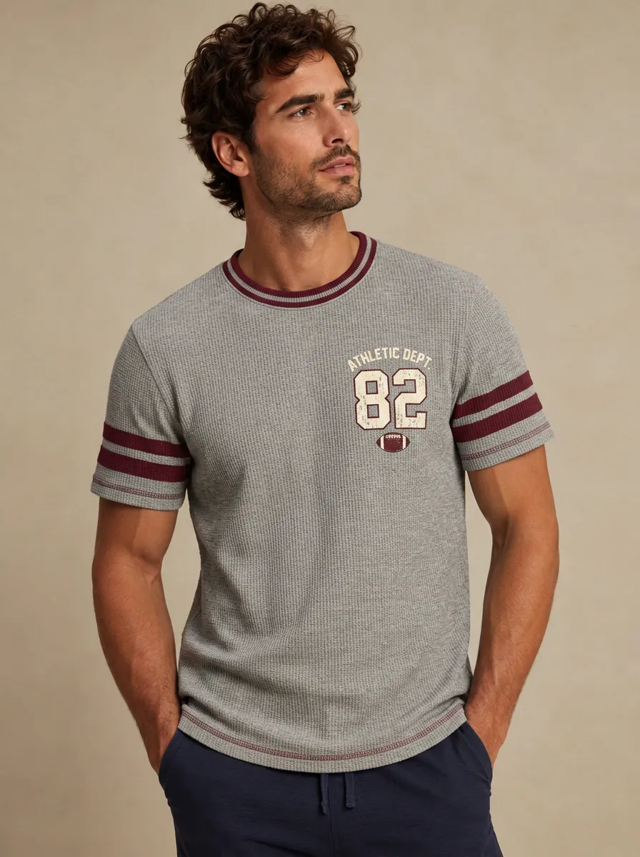 Men's Athletic Football 82 Number Printed Waffle Knit T-shirt