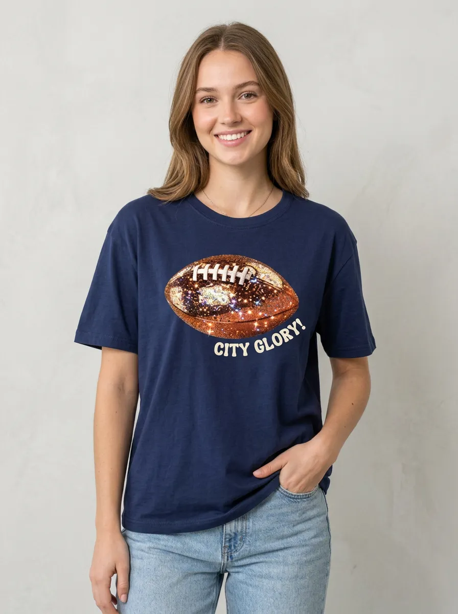 Women's Football Ball Galaxy Crew Neck Graphic T-Shirt