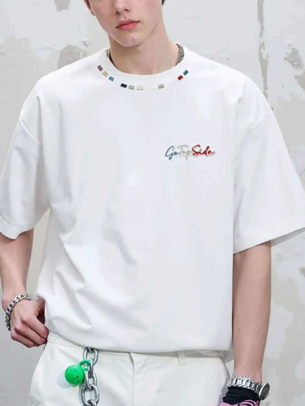 Embroidered Crew Neck Half Sleeve Tee