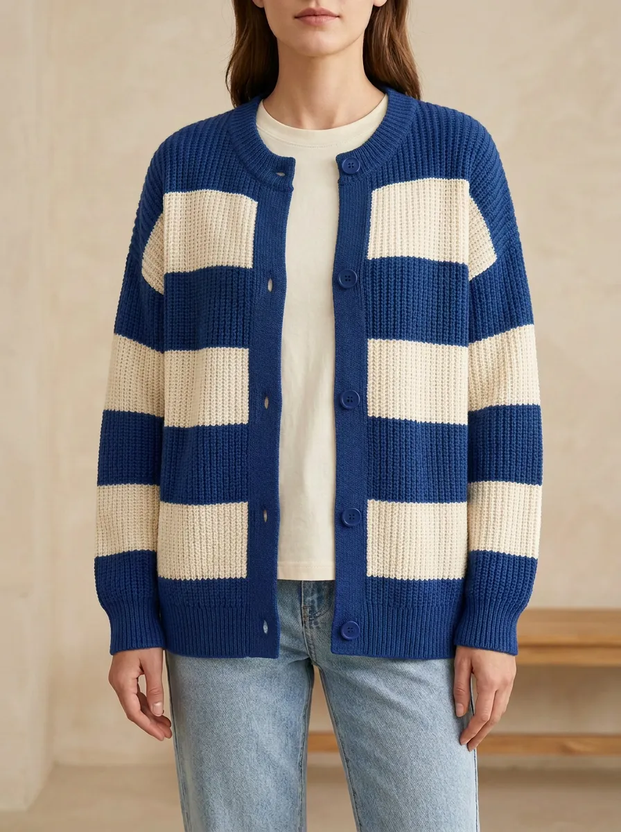 Everyday Layered Rugby Striped Knit Cardigan