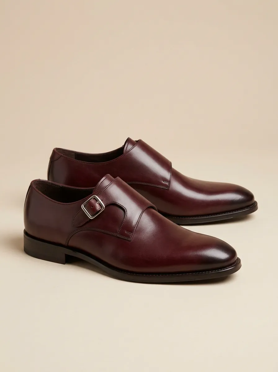 Men's Leather Single Monk Strap Dress Shoes
