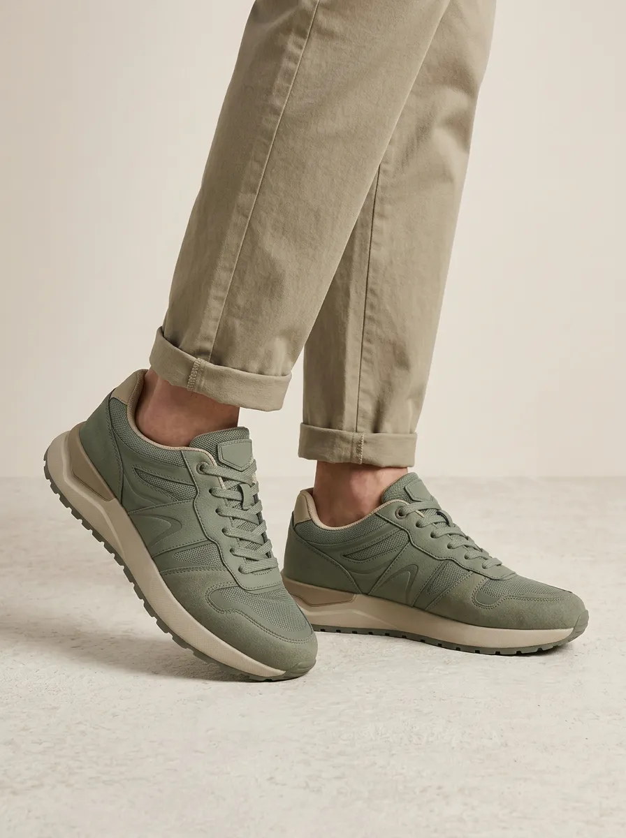 Unisex Minimalist Suede Mesh Print Sneakers